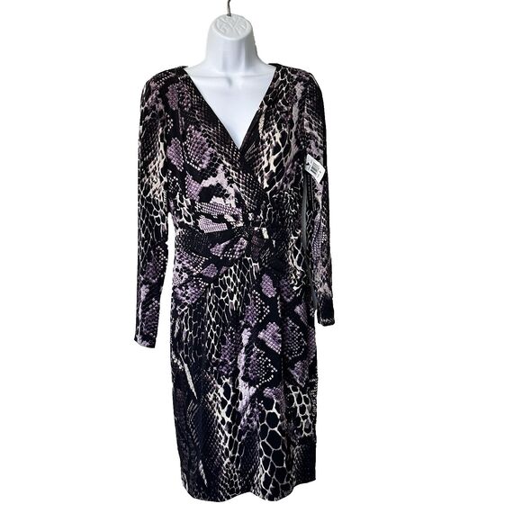 NWT David Meister 2 snake print Long Sleeve Faux Wrap Jersey Dress - Picture 3 of 16